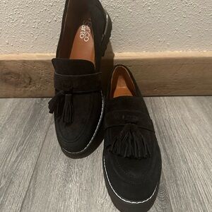 Franco Sarto Black Suede Tassel Loafers | Unworn